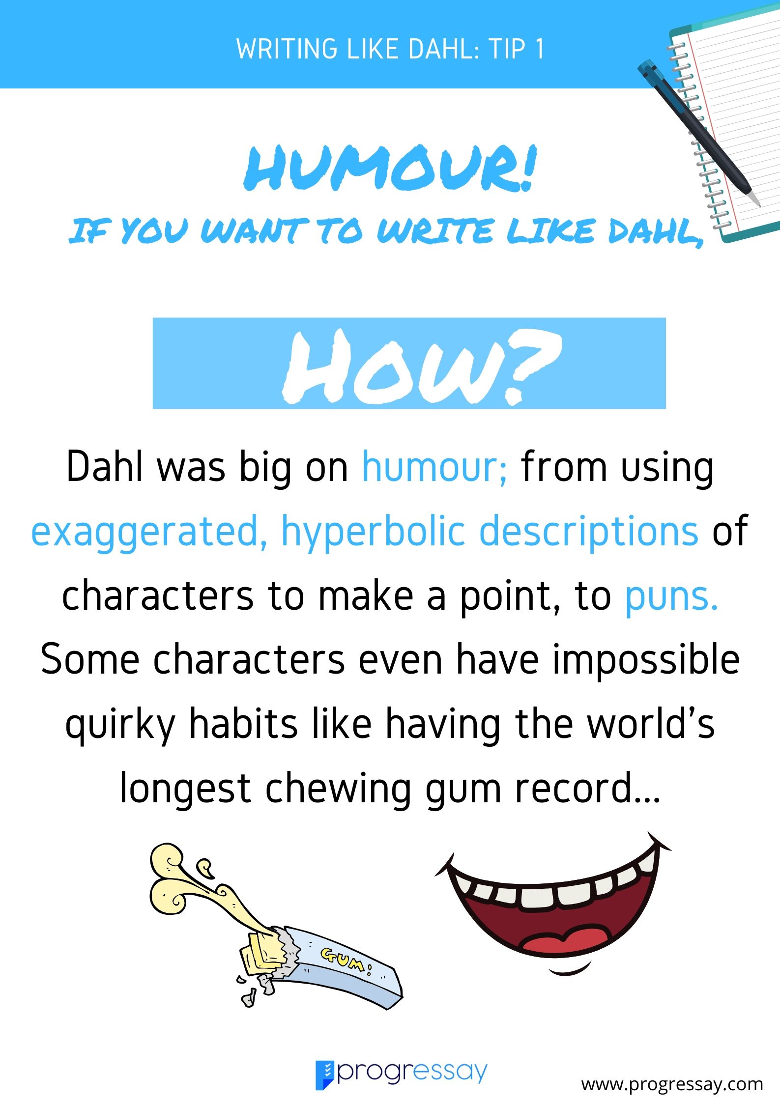 how to write like dahl, humour, tip 1, roald dahl